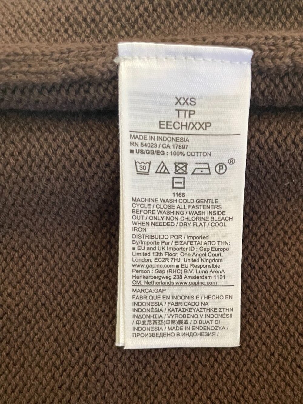 GAP 100% Cotton Cropped Cardigan Sweater Vest Button Front Terra Brown XXS EUC - Picture 8 of 10